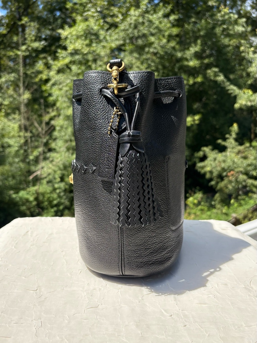 COACH Lora Bucket Bag With Whipstitch Detail In Black 651 - Picture 2 of 12